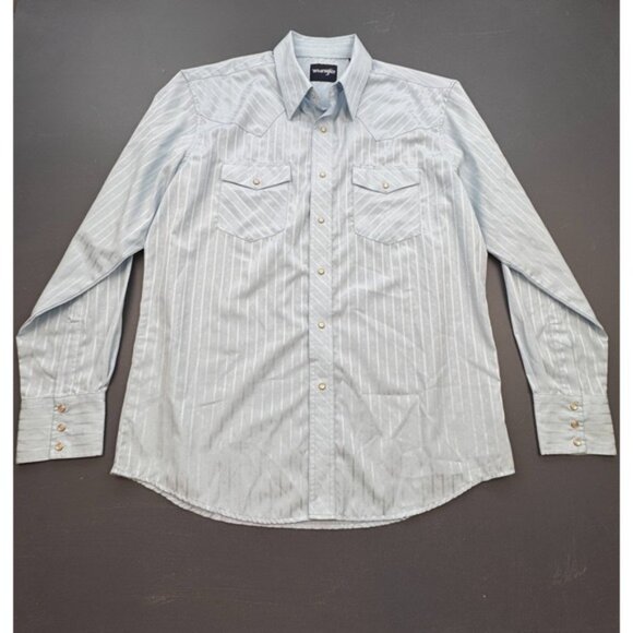 Wrangler Other - Wrangler Western Shirt Men's Large Pearl Snap Blue Striped Long Sleeve Rodeo